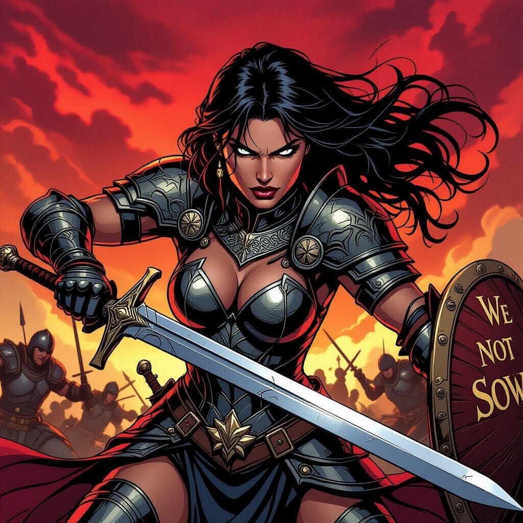 Warrior Woman In Battle, Cinematic Style