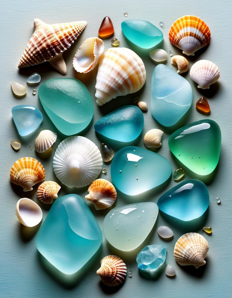 Child Portrait with Seashells in Mixed Media