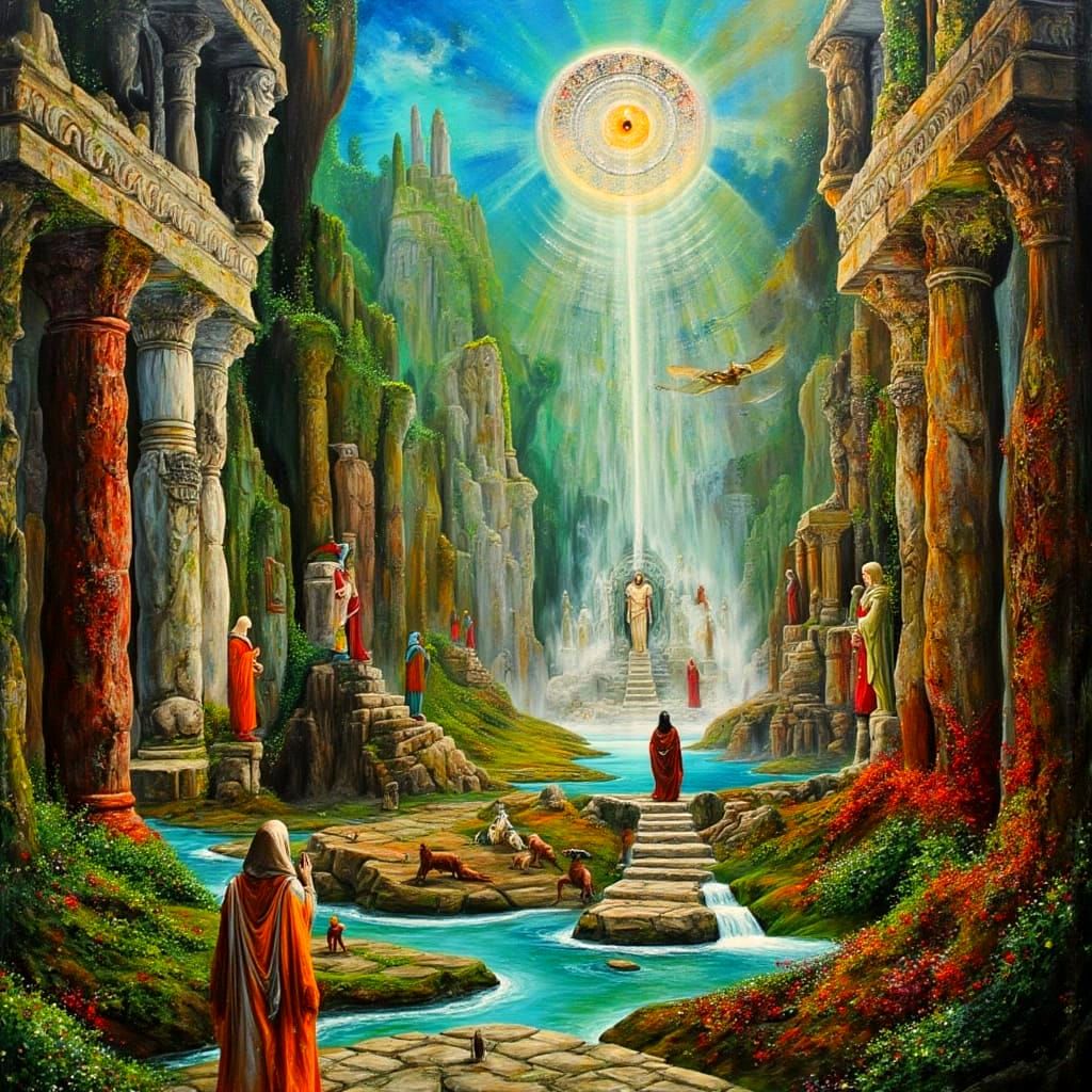 Ancient City Watched Over in Dark Oil Paint