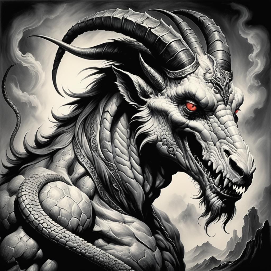 Reptilian Goat Demon Serpent in Dark Fantasy Style