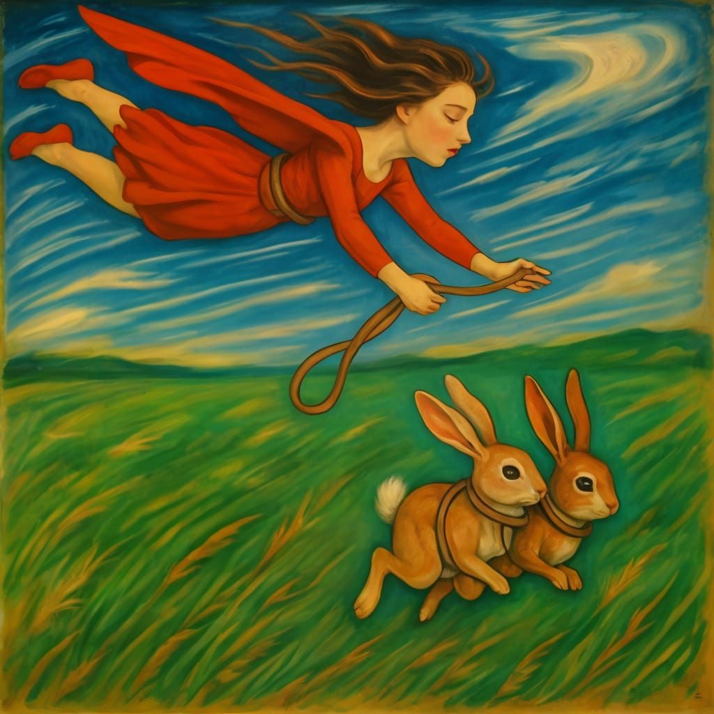 Surreal Rabbit Heart Scene by Kokoschka & Serebriakova Style