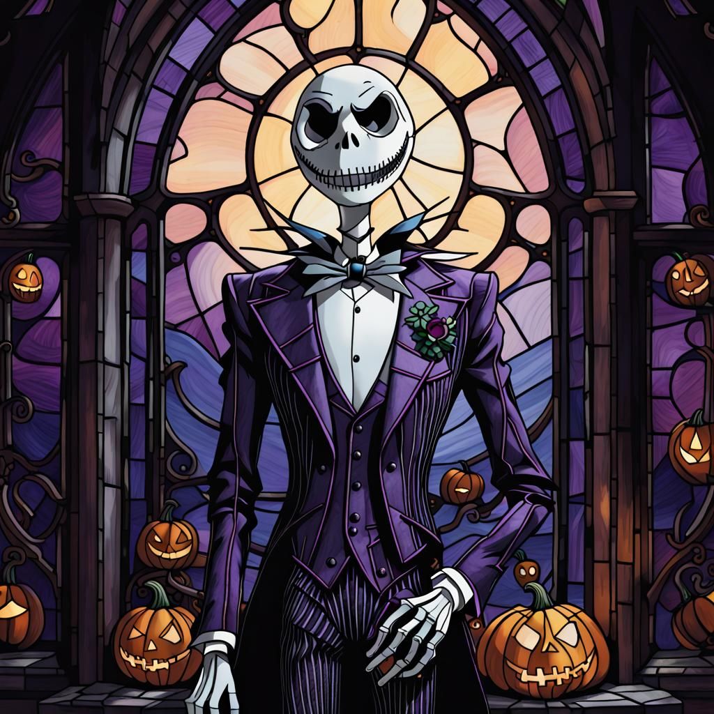 Stained Glass Jack Skellington in Dark Tones