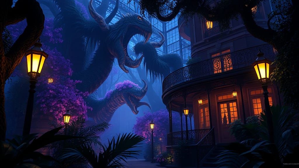 Enchanted Night Garden in New Orleans: Dark Fantasy Art