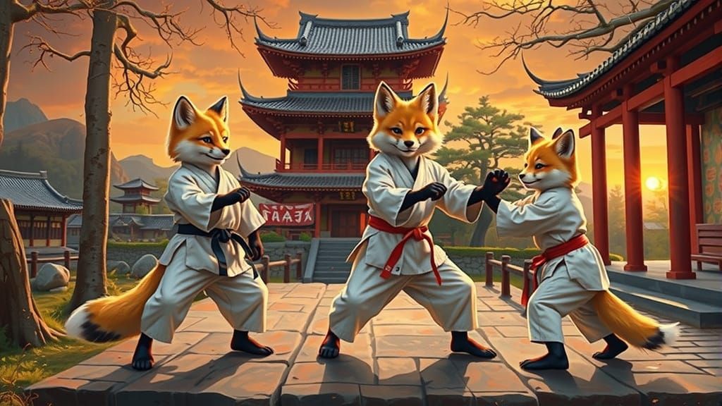 Fox Karate Masters at Temple Ruins Sunset