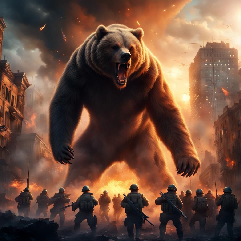 Giant Bear Attack on City: Soldiers Fight Back
