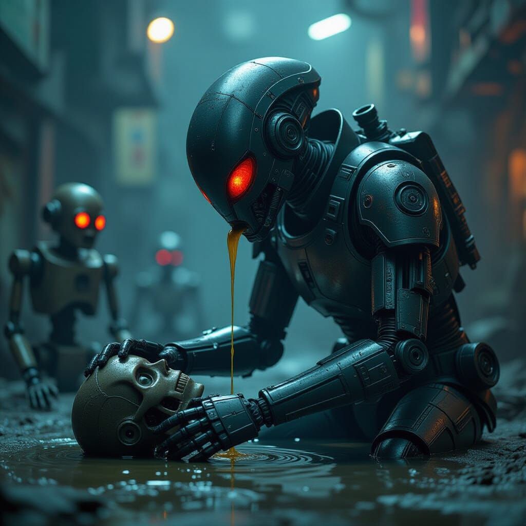 Steampunk Vampire Alien Draining Robot Oil