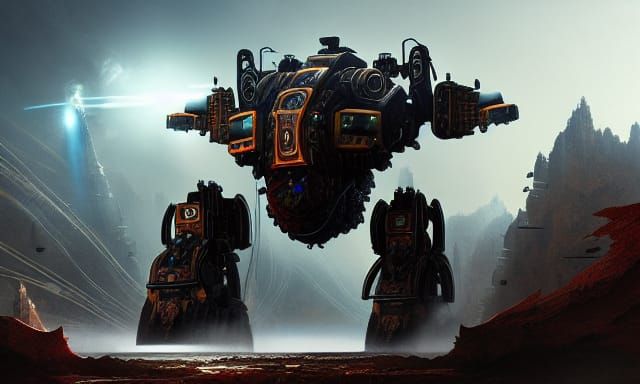 Epic Mech Fight in Dramatic Digital Matte Painting