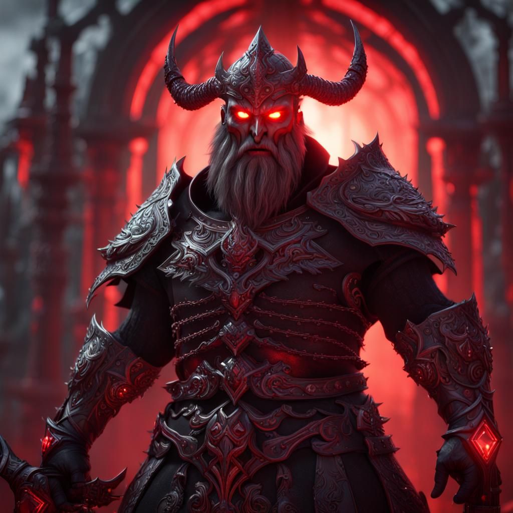 Detailed Demon in Dark Temple, Fantasy Art