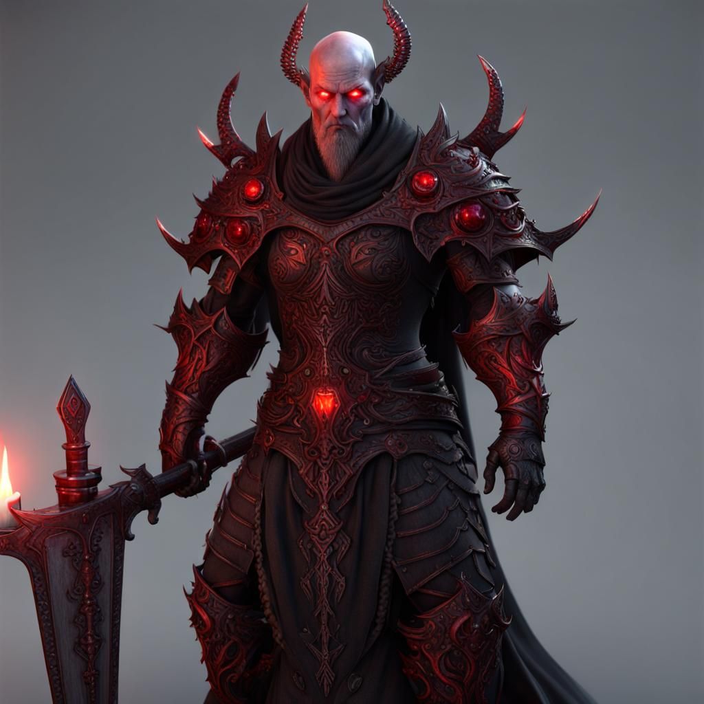 Fantasy Demon in Red Armor with Glowing Eyes