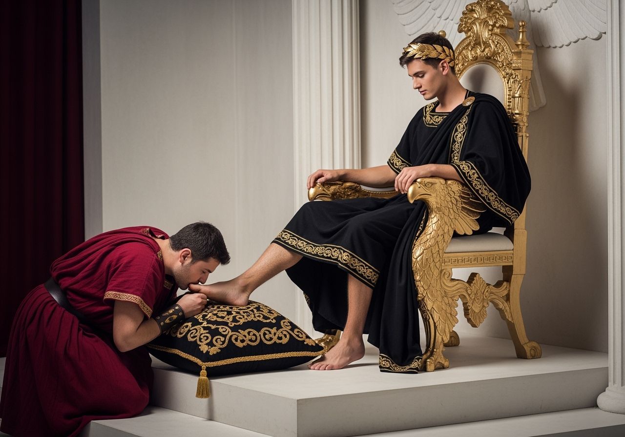 Young Emperor on Eagle Throne in Opulent Roman Scene