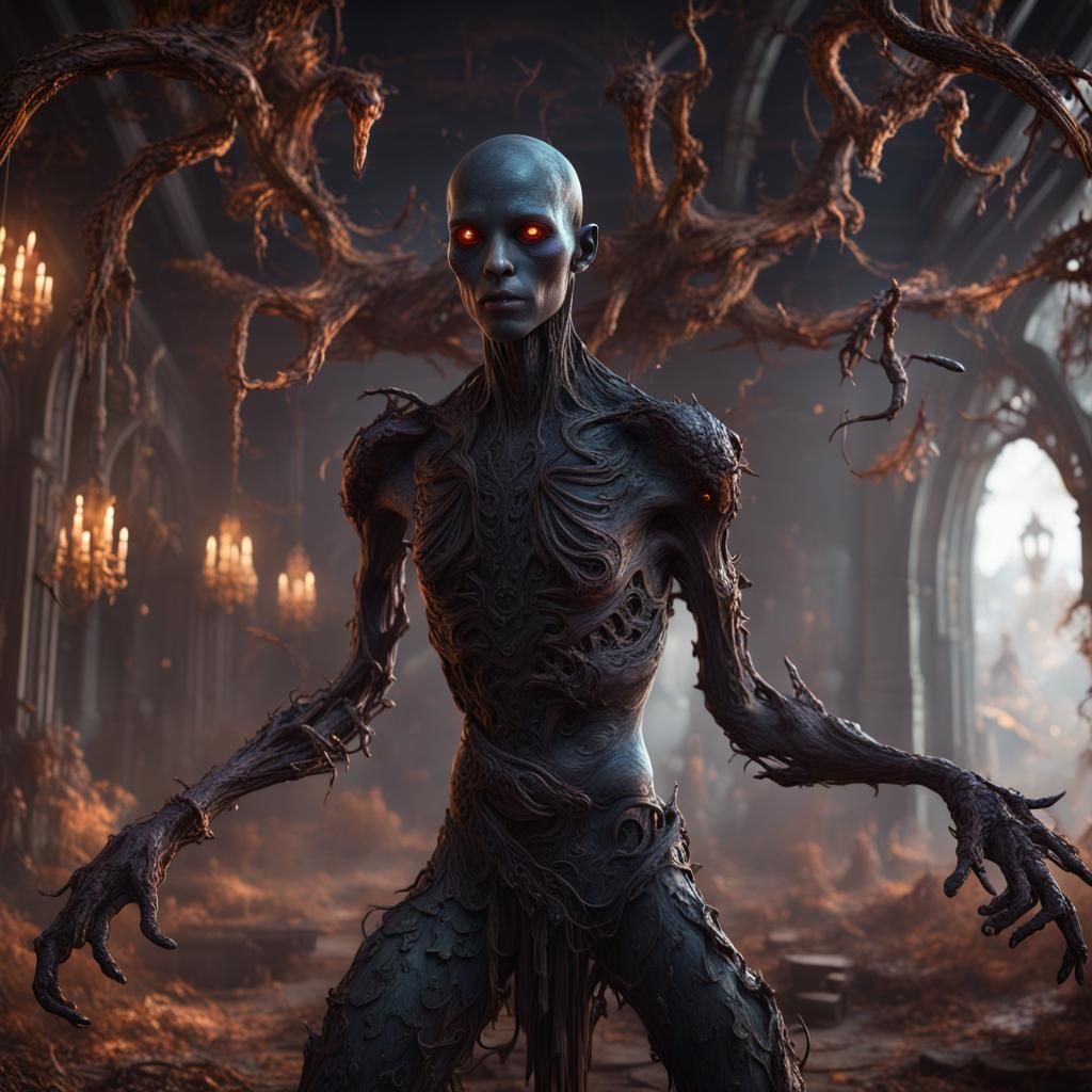 Humanoid Figure Secreting Black Goop in Detailed Matte Paint...