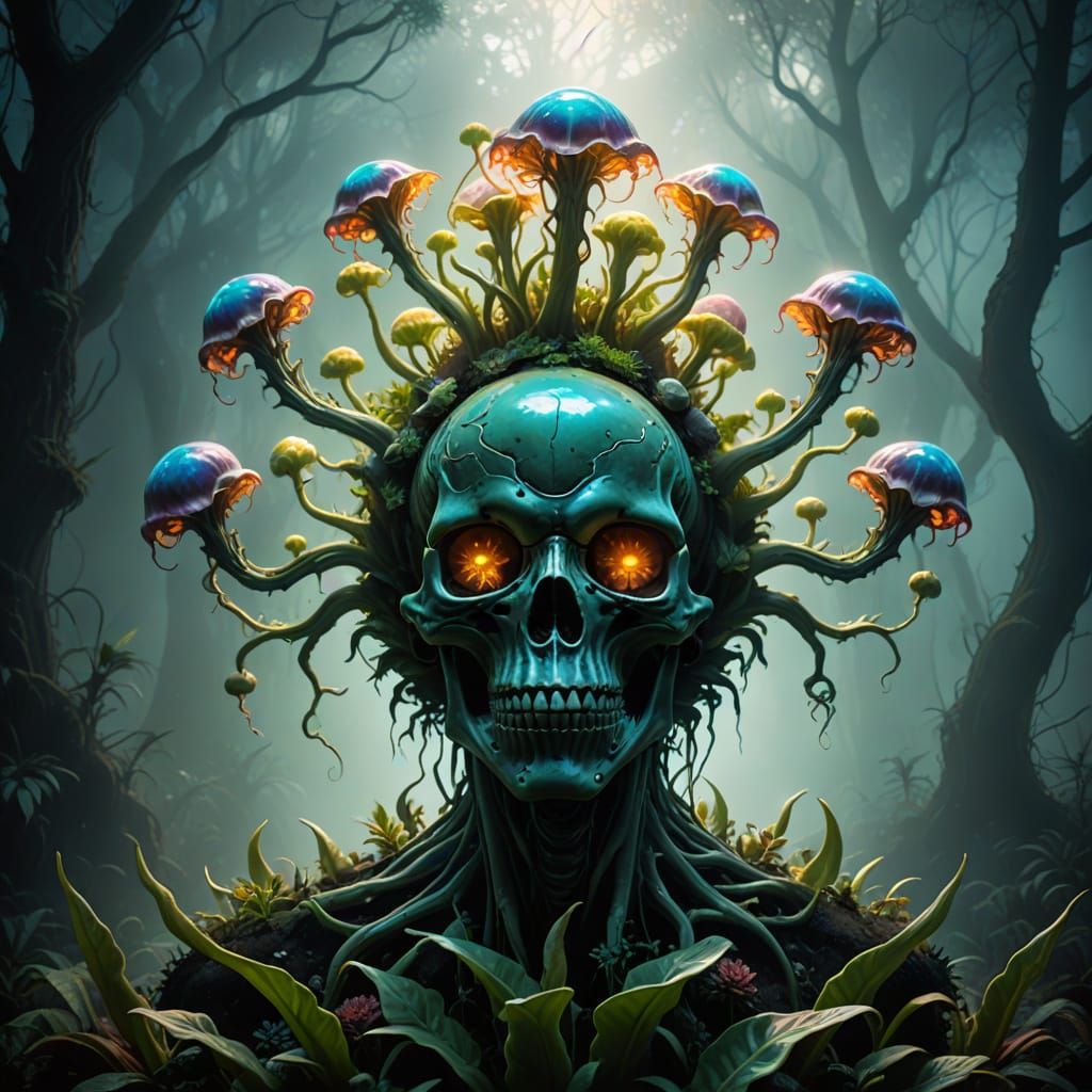 Alien Plant With Skulls Inside, Cinematic Lighting