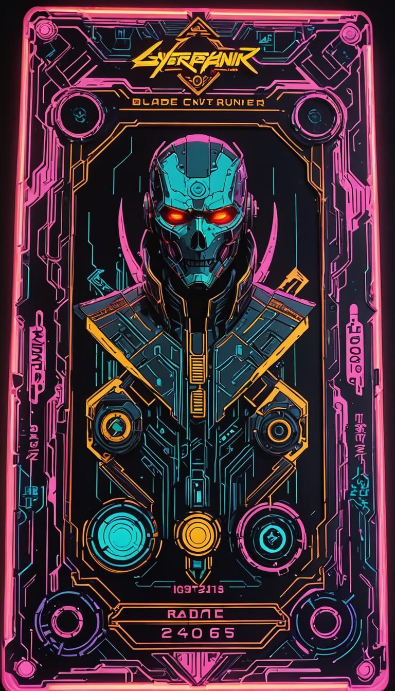 Cyberpunk Tarot Card Frame in Neon Dystopia