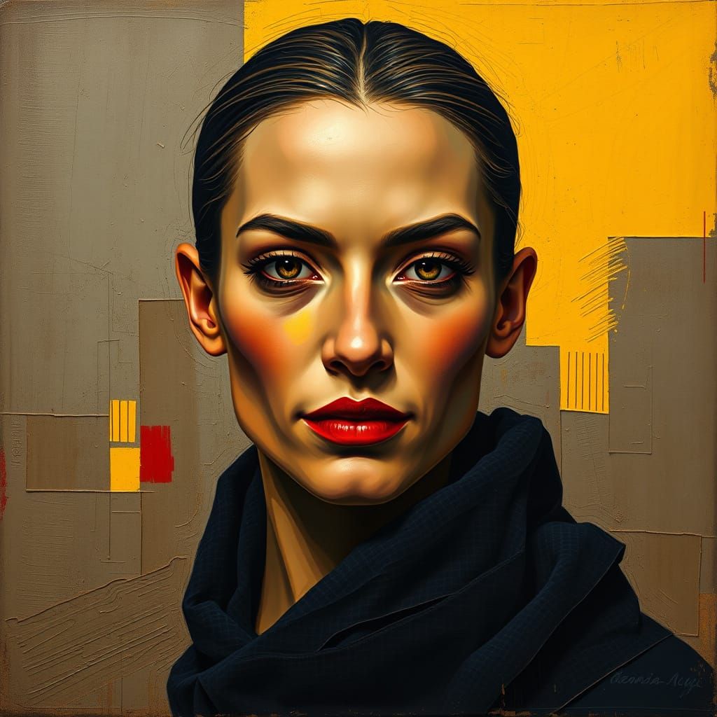 Hyperrealistic Cubist Portrait of Woman with Intense Eyes