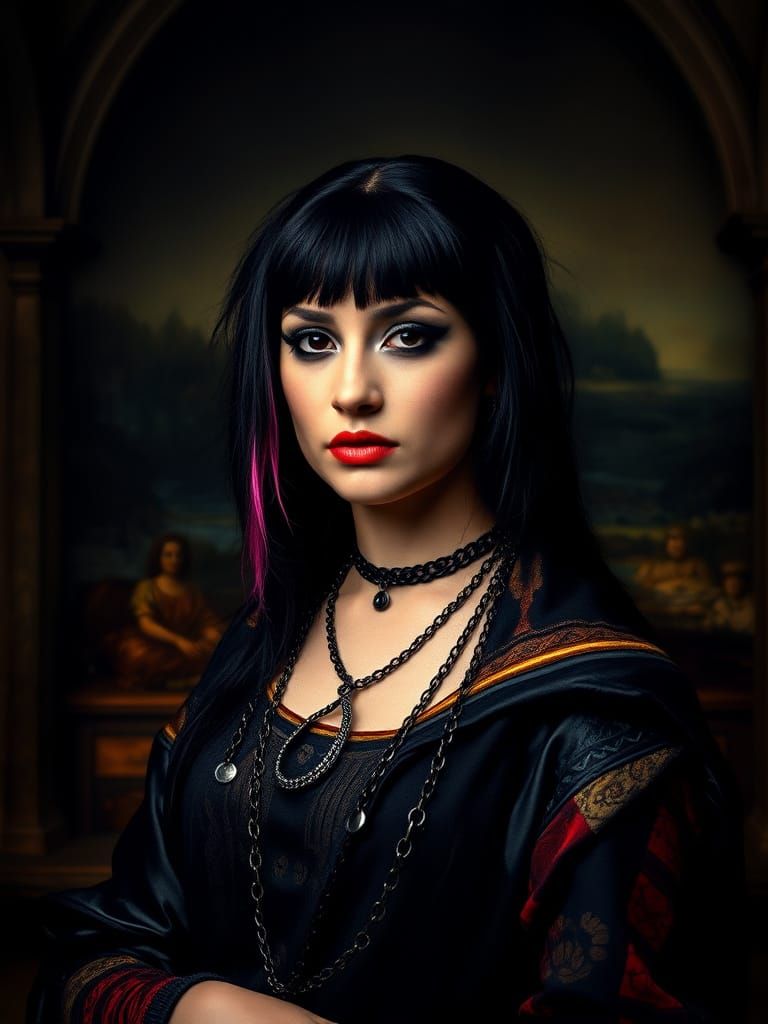 Gothic Punk Mona Lisa in Chiaroscuro