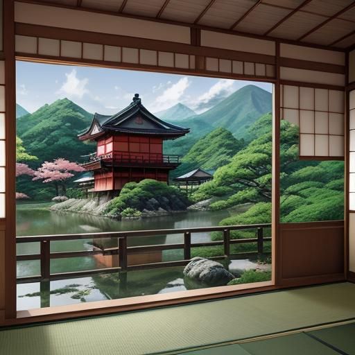 Japanese Tea House in Anime Style