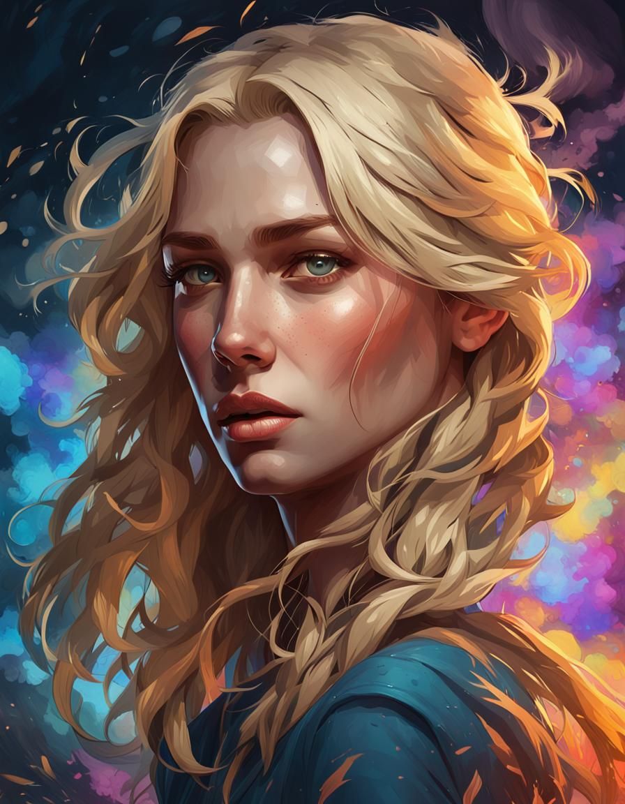 Mysterious Blonde Woman Portrait in Art Nouveau Style