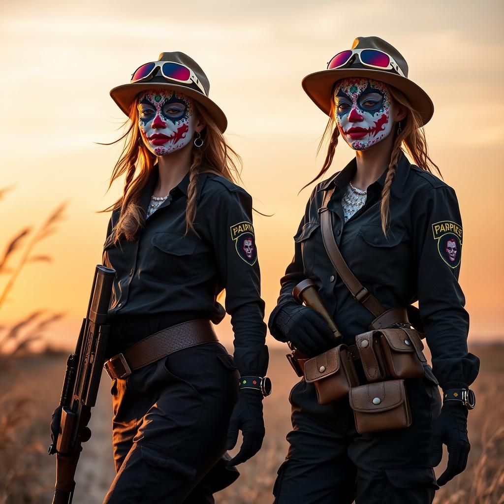 Clown Women in Military Gear with Aurora Makeup