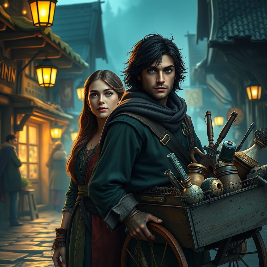 Gentle Young Woman Meets Traveling Merchant in a Bustling Ro...