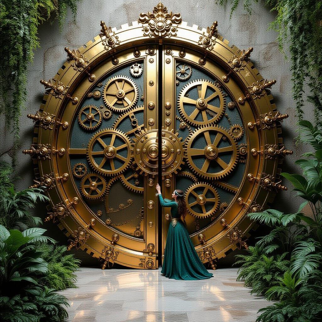 Elven and the Gear Door: Hyperrealistic Macro Photograph