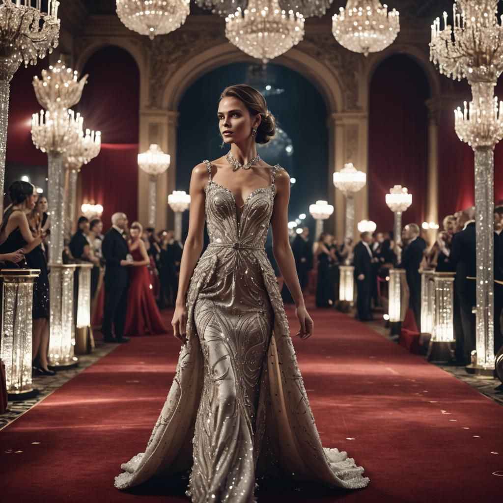Elegant Woman in Couture Gown on Red Carpet