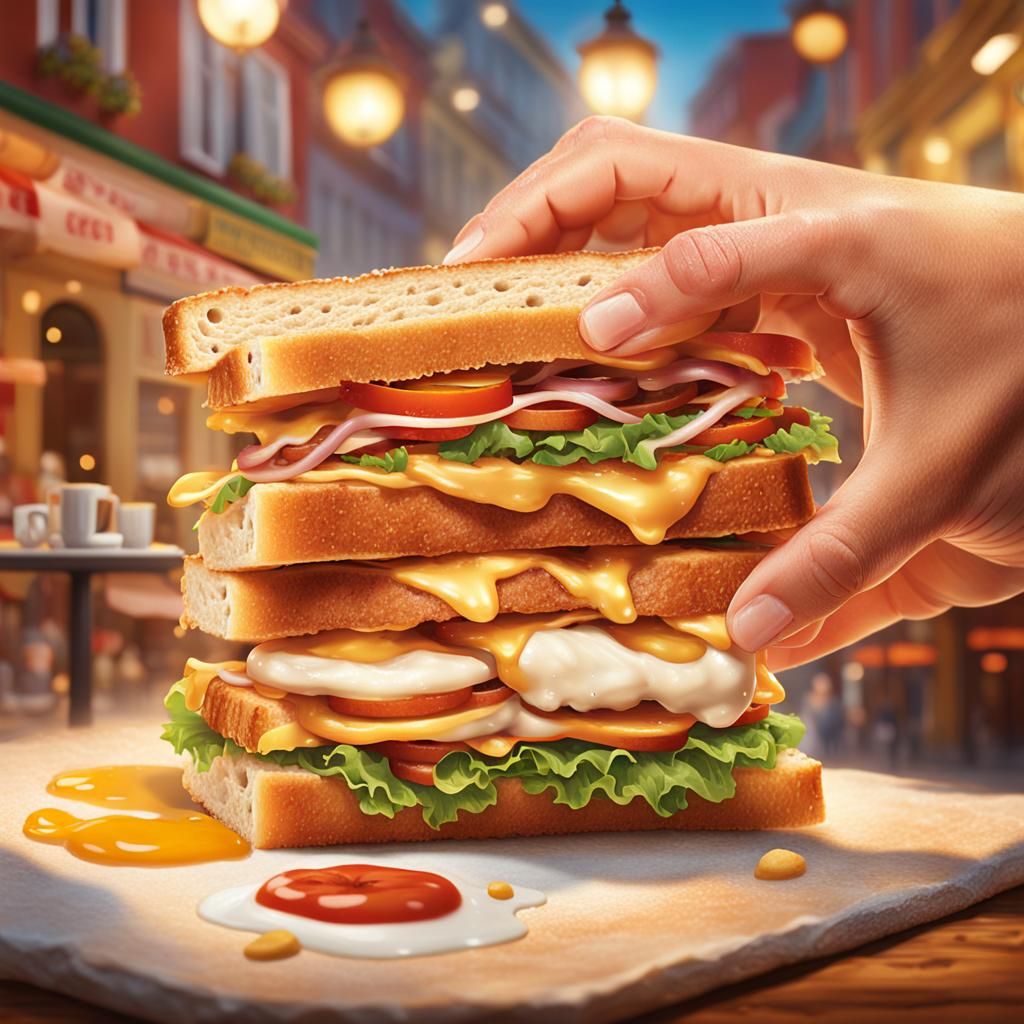 Hyperrealistic Hand Holding Schnitzelsemmel Sandwich