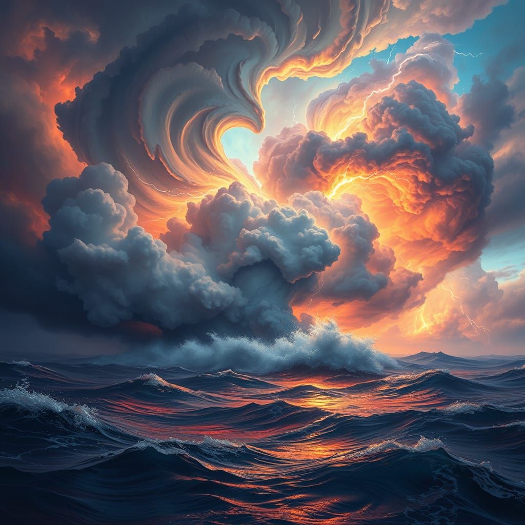 Majestic Stormy Ocean in Iridescent Colors