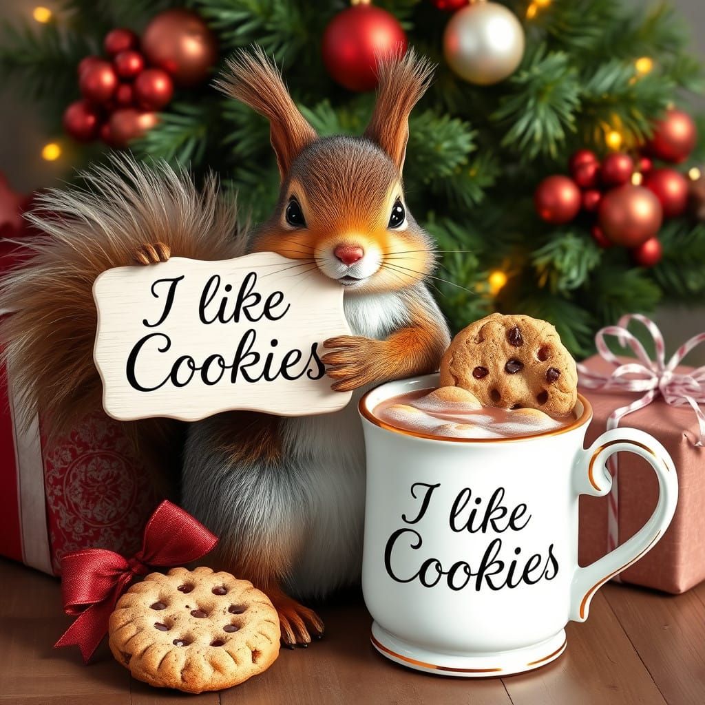 Squirrel Enjoys Christmas Treats in Whimsical Winter Wonderl...