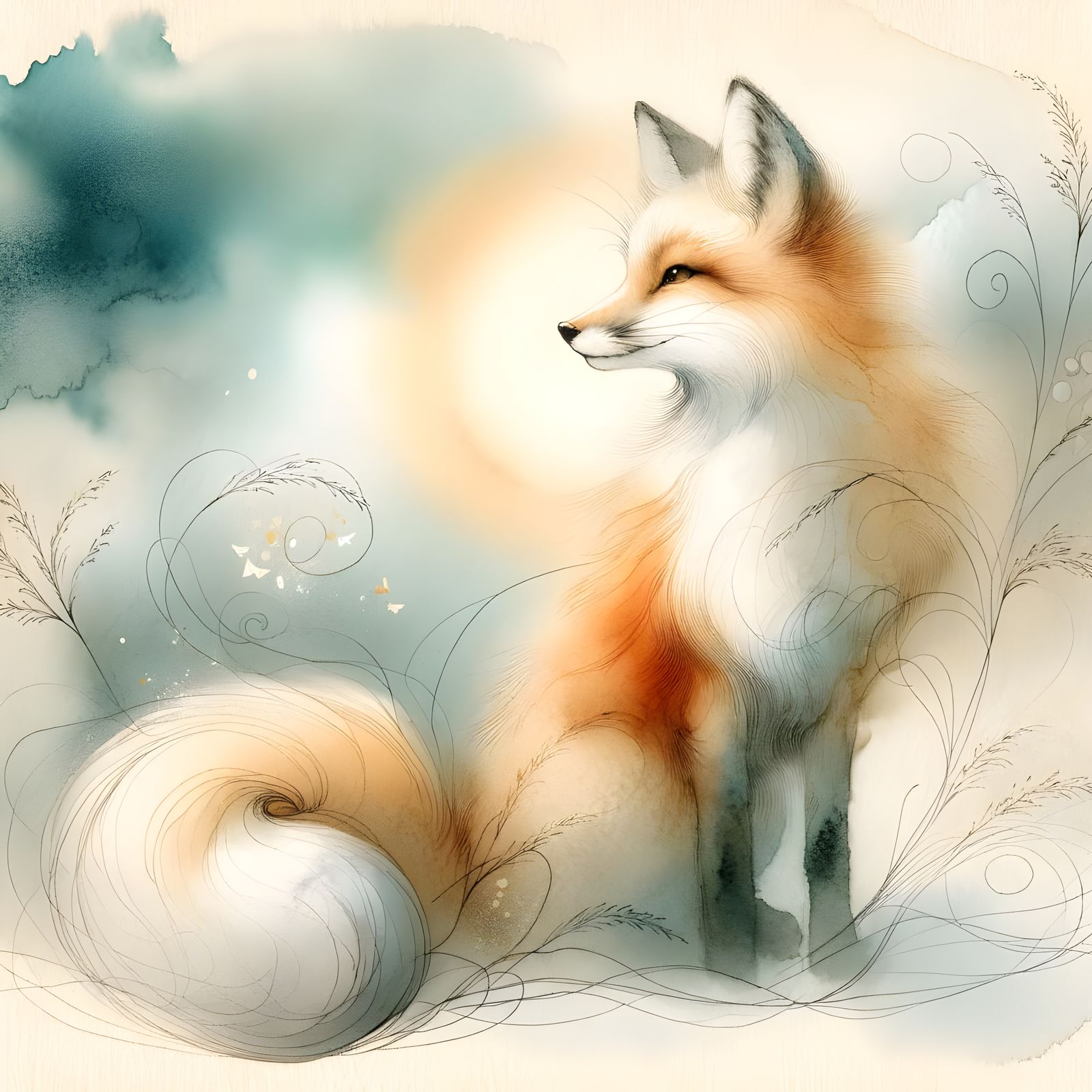 Elegant Fox in Whimsical Watercolor
