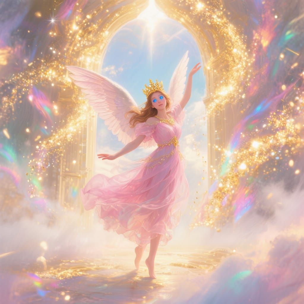 Angelic Dance at Heaven's Gate in Dreamy Style