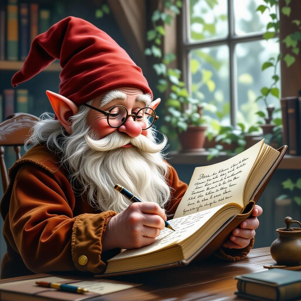 Gnome Scribes in Magical Book, Fantasy Art