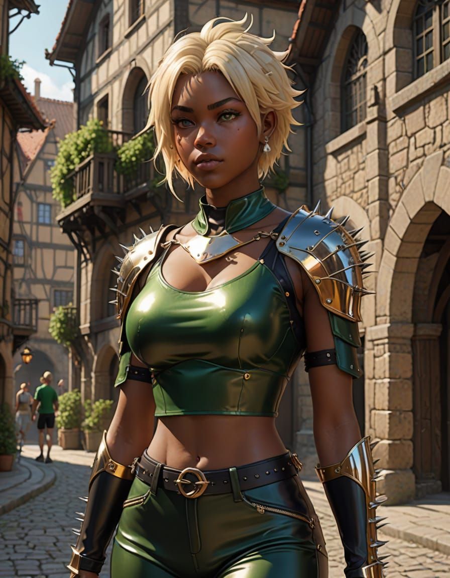Medieval Maiden in Vibrant Armor