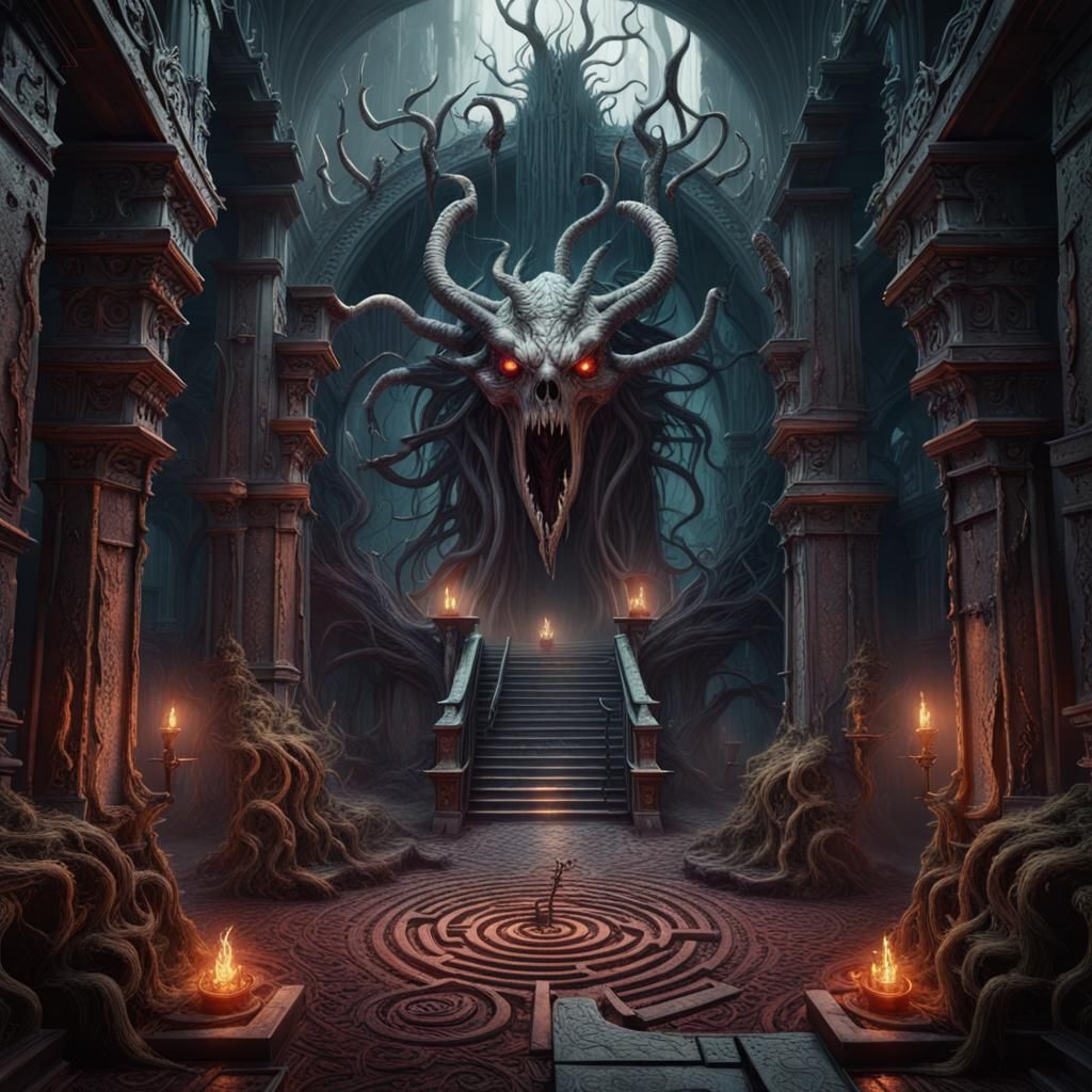 Demonic Eldritch Labyrinth: Detailed Matte Painting