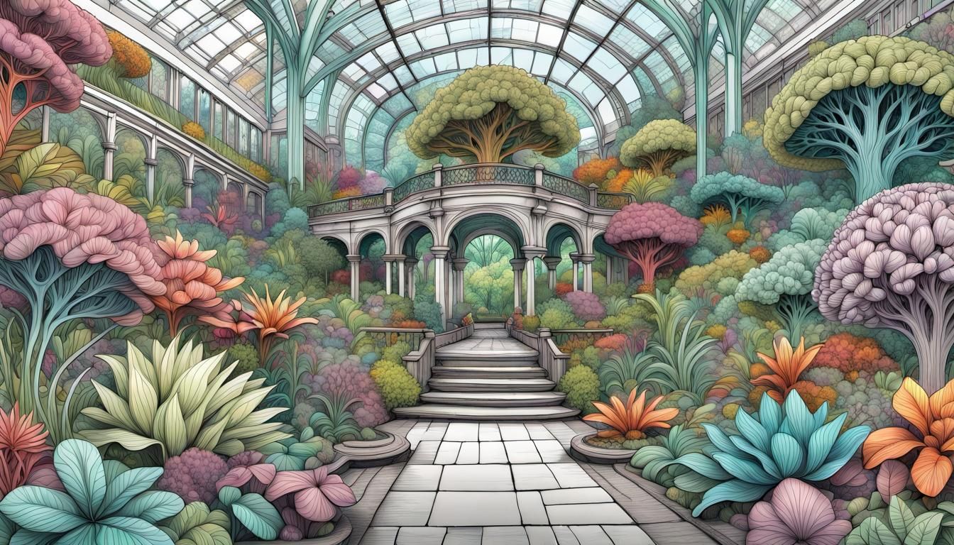 Glasgow Botanic Gardens: Ink Pen Drawing with Pastel Colors