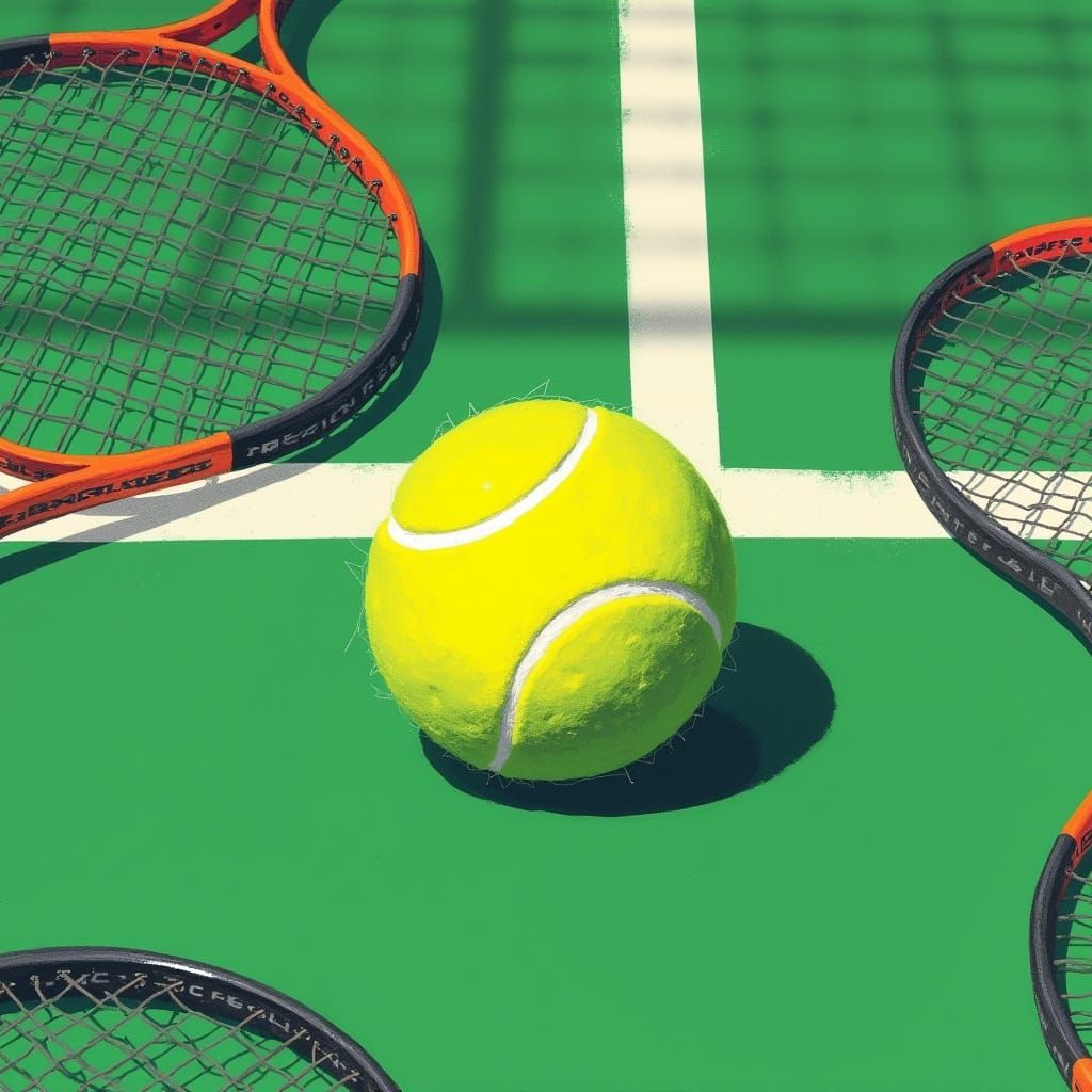 Tennis Ball Illustration in Matisse-Inspired Digital Art