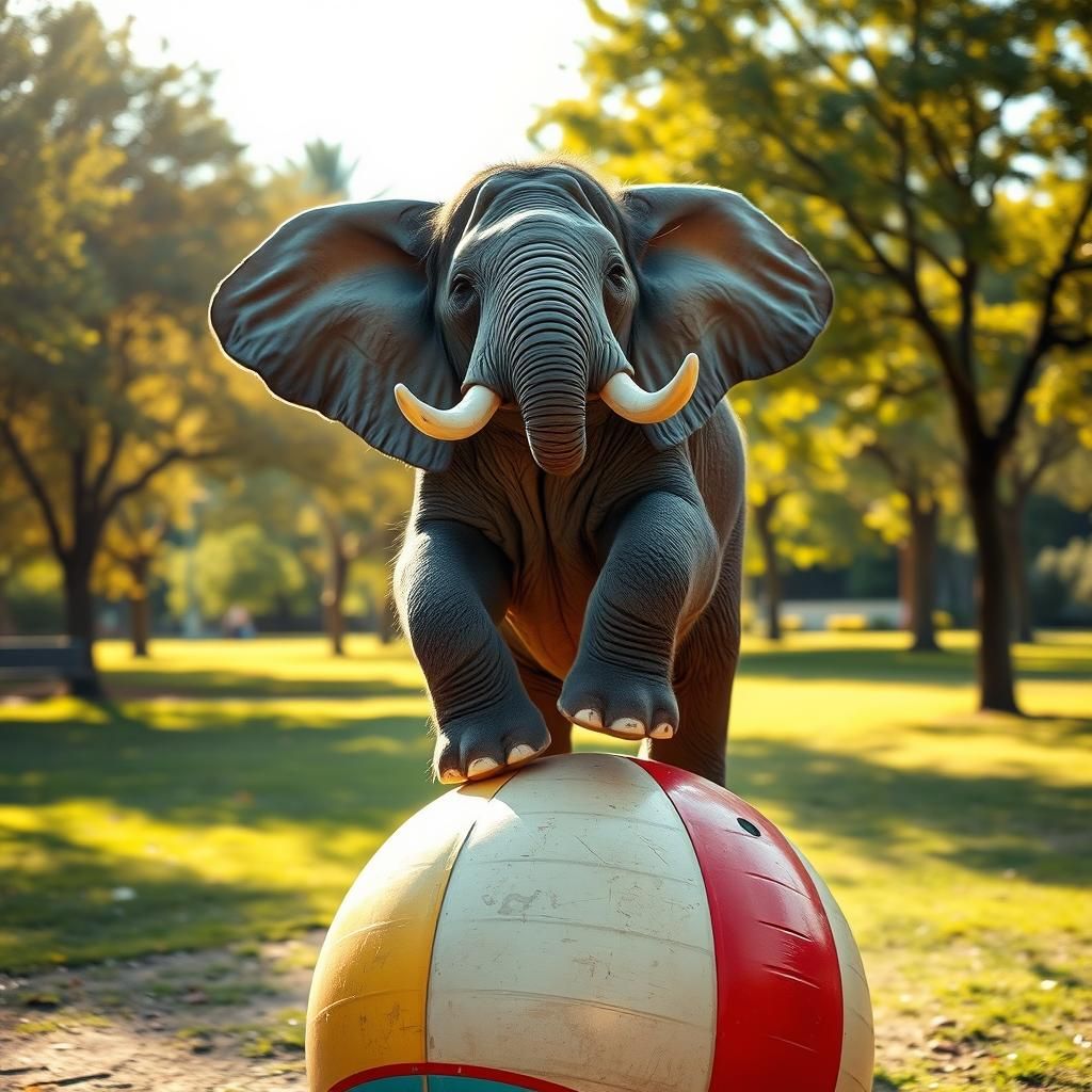 Joyful Elephant on Space Hopper, Photographic Style