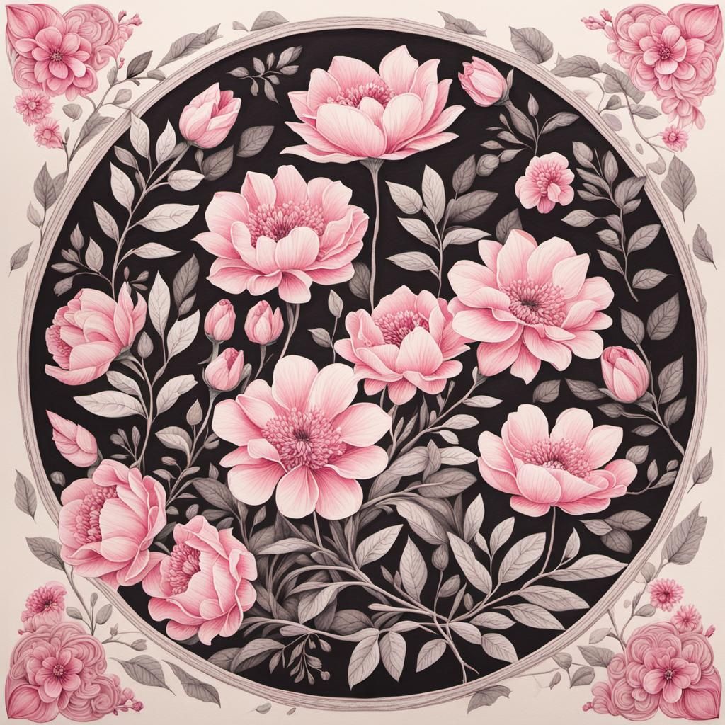 Intricate Floral Pattern in Charcoal on Paper