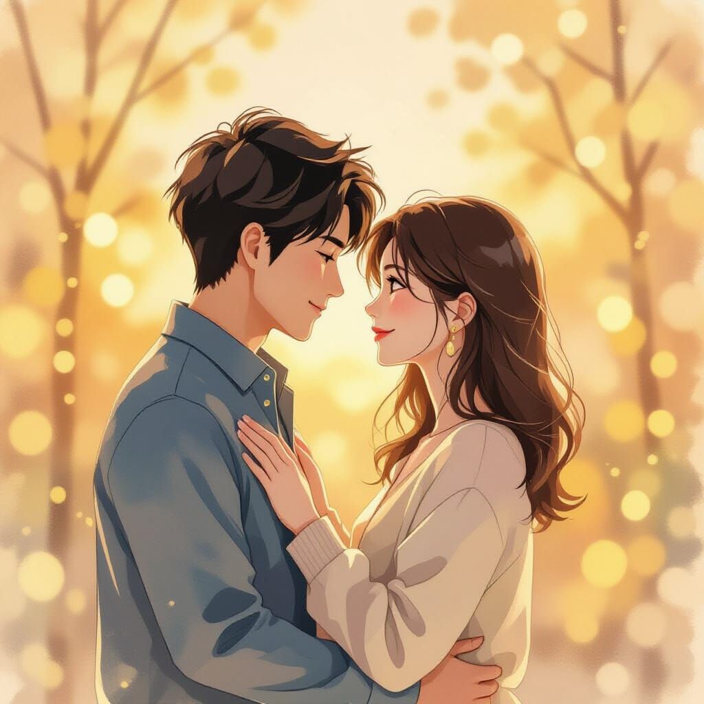 Romantic Couple Embracing in Anime Style