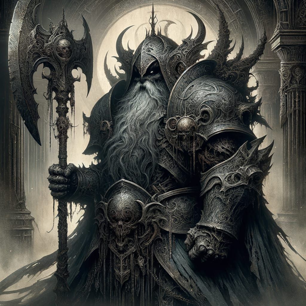 Dark Grey Dwarf Knight in Grim Fantasy Armor