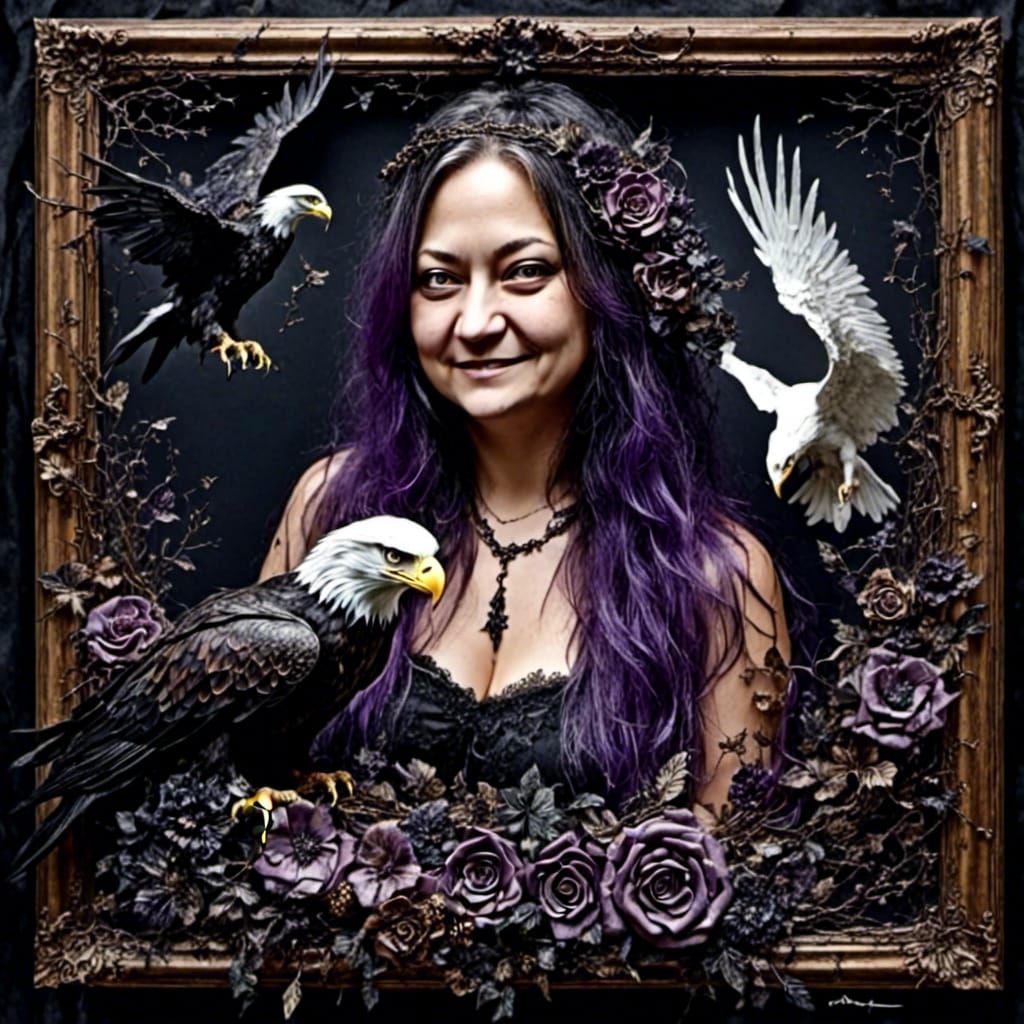 Angel Bride Woman in Elegant Gothic Frames with Neon Glow an...