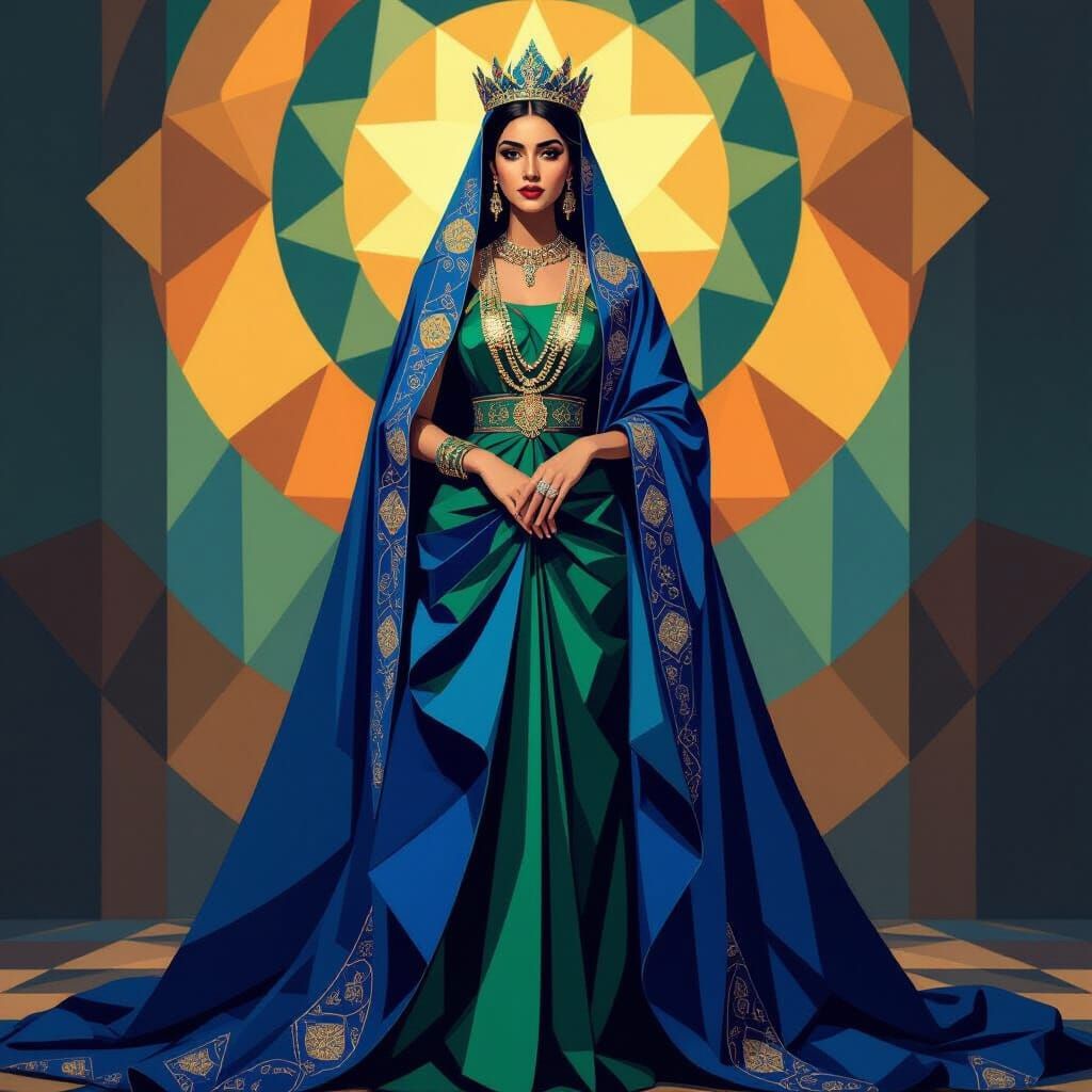 Iranian Queen in Maximalist Cubist Style, 1446 AD