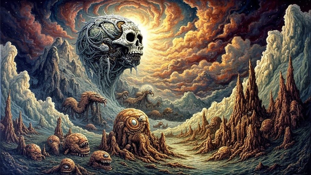 Surreal, Biomechanical Nightmares Unleashed in Dark, Muted H...