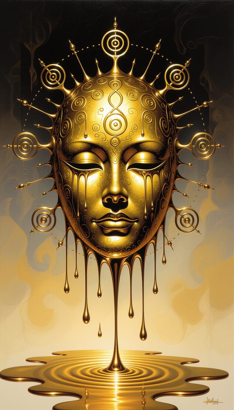 Eternal Molten Gold Mask with Pulsating Symbols