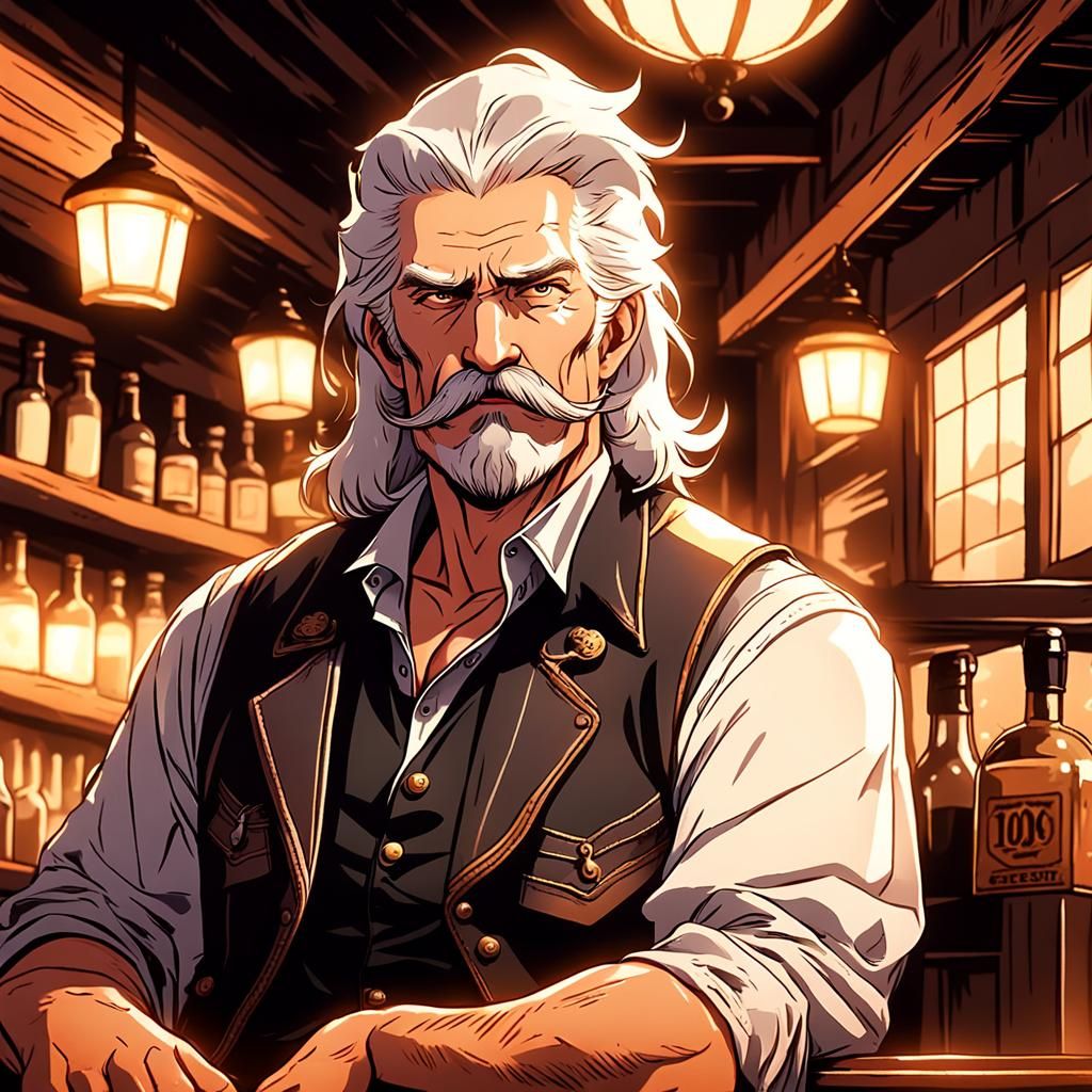 Cowboy Outlaw in Tavern: Cyberpunk Anime Style