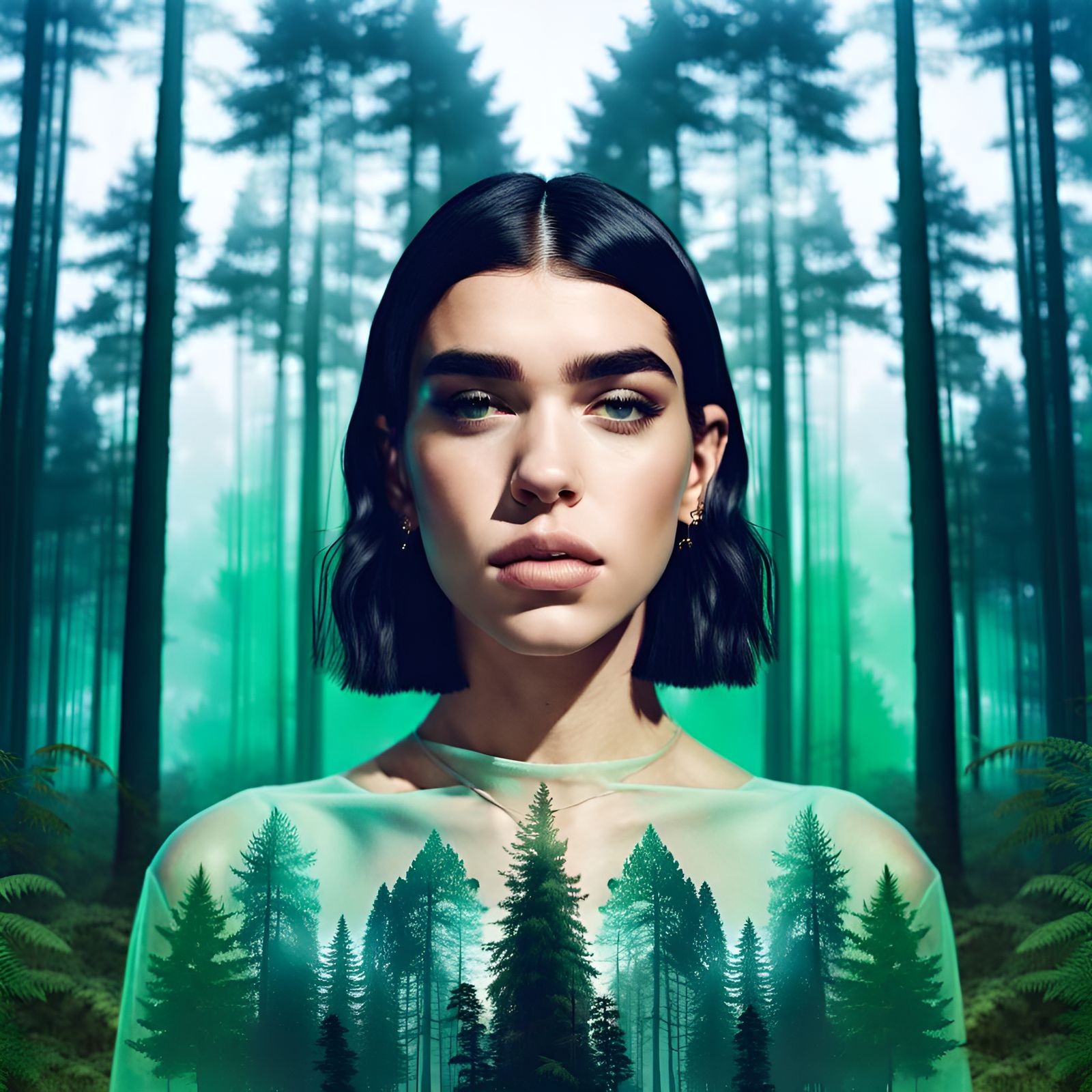 Dua Lipa Forest Double Exposure Portrait