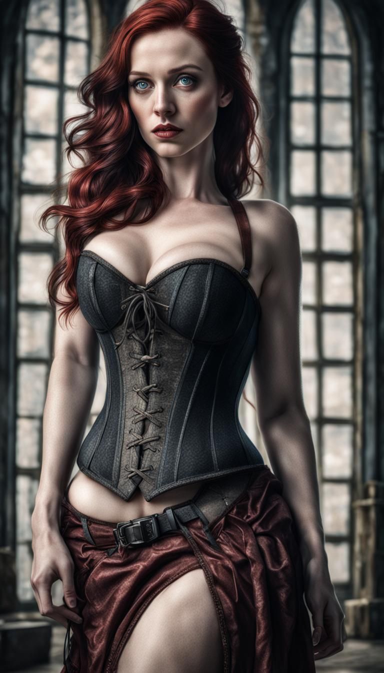 Hyperrealistic Portrait of Woman with Dark Red Hair