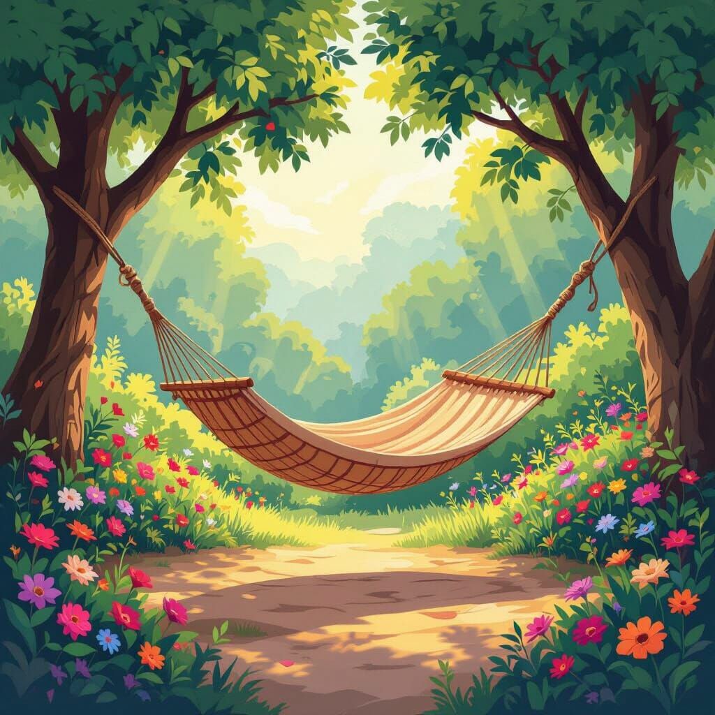 Cozy Garden Hammock in Warm Sunlight