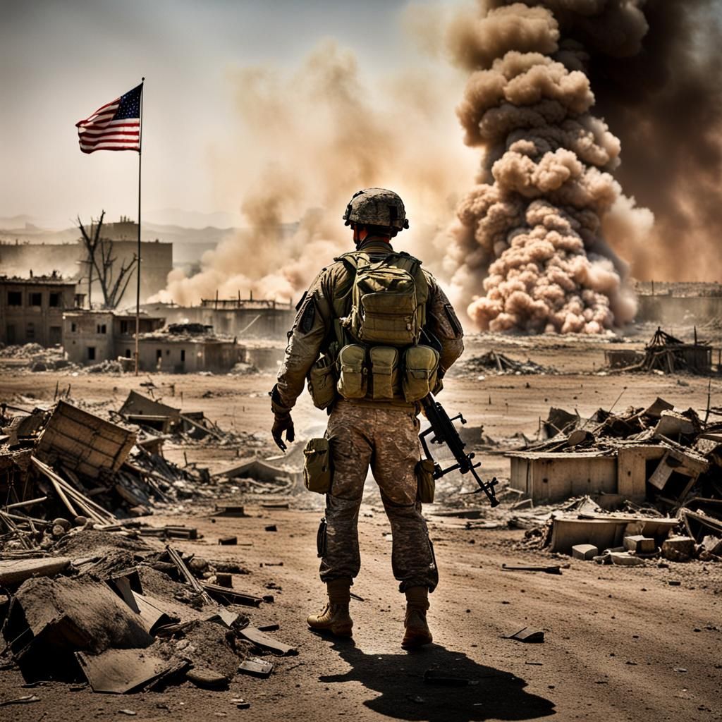 American Soldier Overlooks Battlefield Carnage in Afghanista...