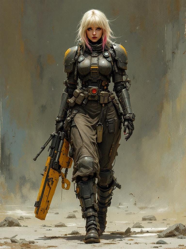 Dieselpunk Pin-Up in a Wartime Landscape