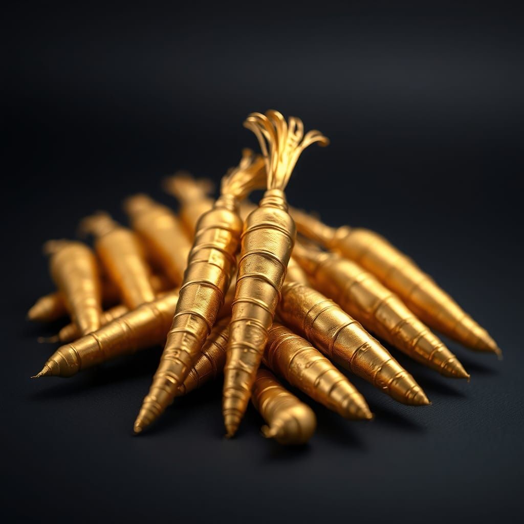 Opulent Gold Carrots in Hyperrealistic Detail